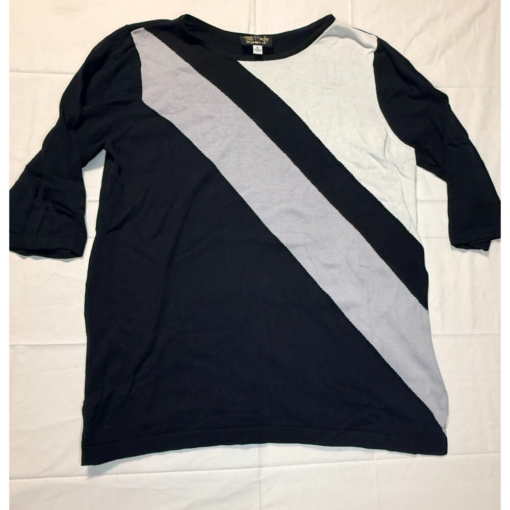 Bob Mackie Wearable Art XL Black Gray White Colorblock Knit Top